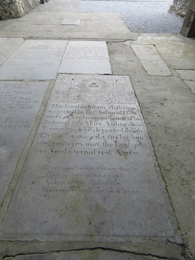 The grave of Mary Arthur in the grounds Ennis Friary, who died in 1830 aged 45 years
